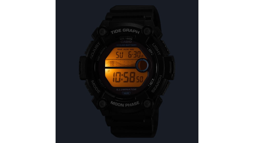 Casio Outdoor Digital Fishing Watch w/Tide and Moon Graph - 10 Year Battery Life - Mens, Black, One Size, WS1300H-1AV