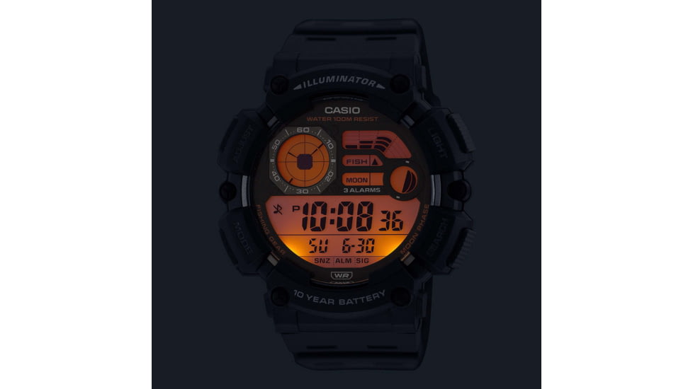 Casio Outdoor Fishing Timer Digital Watch w/Dual Time, Moon Graph, Stopwatch, 3 Alarms, 10-Year Battery Life - Mens, Black, One Size, WS-1500H-1AV