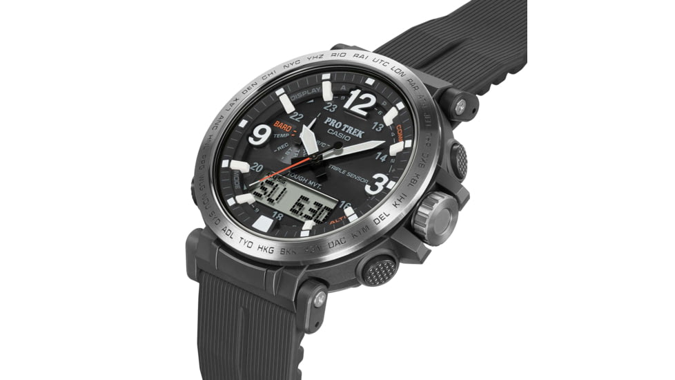 Casio Outdoor Pro Trek Solar Powered Triple Sensor Word Time Watches w/Biomas Plastic Case and Strap - Mens, Black, One Size, PRW6611Y-1A