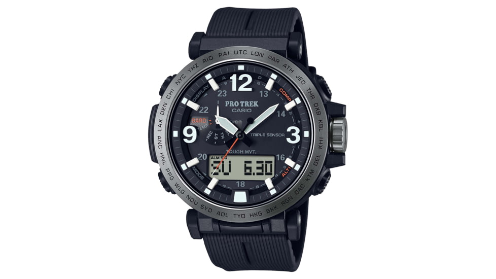Casio Outdoor Pro Trek Solar Powered Triple Sensor Word Time Watches w/Biomas Plastic Case and Strap - Mens, Black, One Size, PRW6611Y-1A