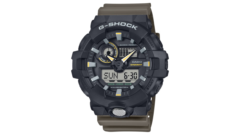 Casio Tactical G-Shock Large 53mm Analog-Digital Watch w/Black Case - Mens, Green, One Size, GA-710TU-1A3CR