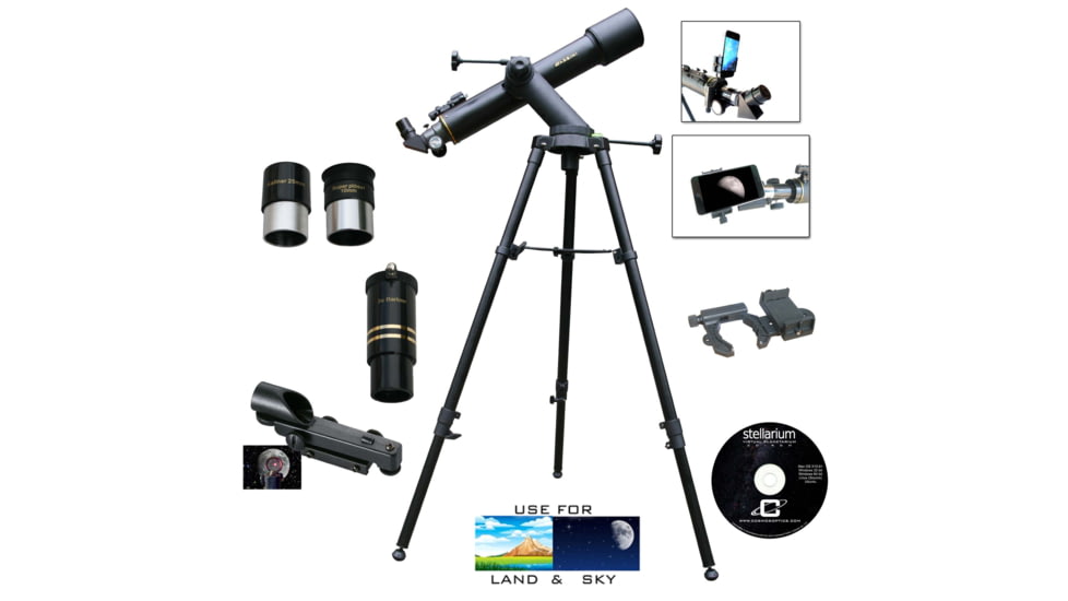 Cassini 600mm x 90mm Erect Image Prism Refractor Telescope w/ Smartphone Adapter, Black, SS-60090TR