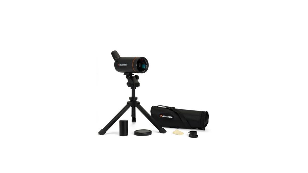 Celestron C70 Mini Mak 25-75x Zoom Angled Spotting Scope, Black w/ Table Tripod 52238