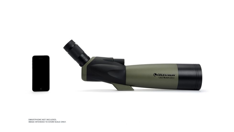 OpticsPlanet Exclusive Celestron Ultima 80mm Angled Spotting Scope, Olive Green/Black w/Tripod 93606 52250-OP