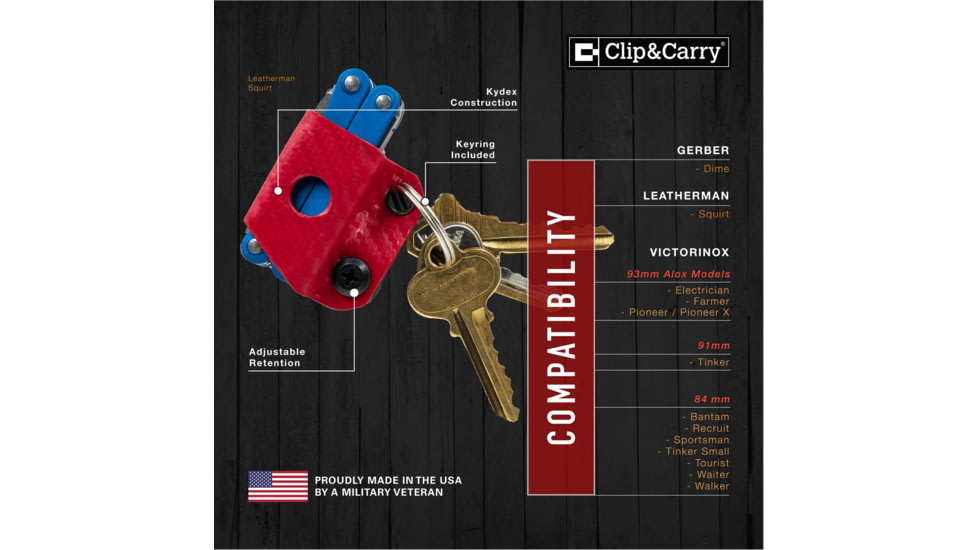 Clip &amp; Carry Kydex Keychain Sheath for the Gerber Dime &amp; Leatherman Squirt, Carbon Fiber Red, GDIME-CF-RED