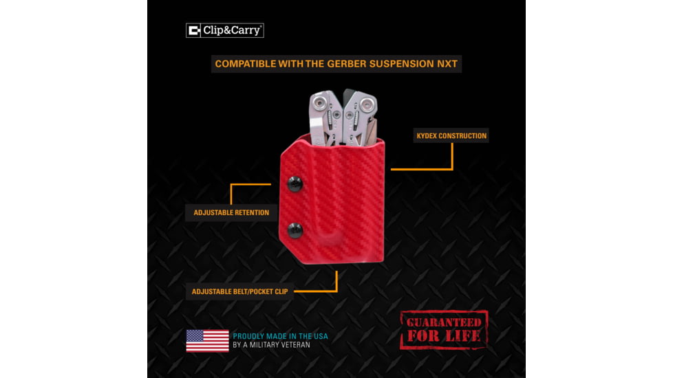 Clip &amp; Carry Kydex Sheath for the Gerber Suspension NXT, Carbon Fiber Red, GSUSP-NXT-CF-RED