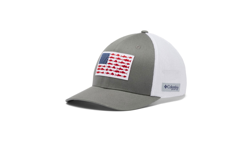 Columbia PFG Mesh Fish Flag Ball Cap, Titanium/White, 2XL, 1836811049Ttnm,WhtXXL