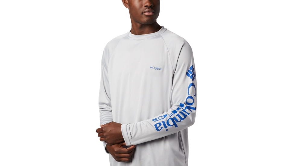 Columbia Terminal Tackle Long Sleeve Shirt - Mens, Cool Grey, Vivid Blue Logo, Small, 138826-028-S