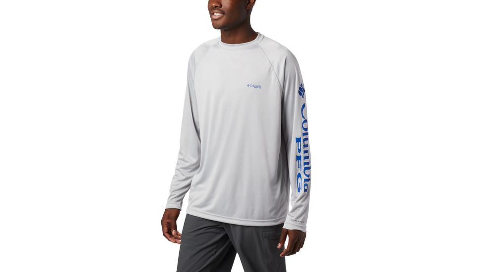 Columbia Terminal Tackle Long Sleeve Shirt - Mens, Cool Grey, Vivid Blue Logo, Small, 138826-028-S