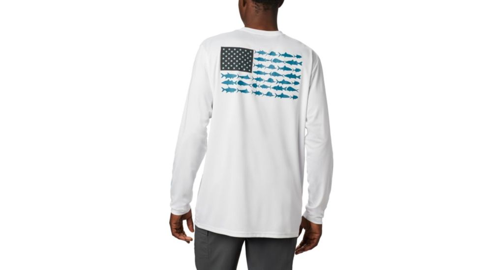 Columbia Terminal Tackle PFG Fish Flag LS - Mens, White, Dark Turquoise, Extra Large, 1872661100-XL