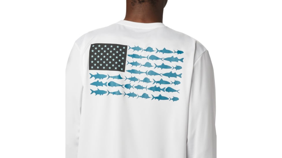 Columbia Terminal Tackle PFG Fish Flag LS - Mens, White, Dark Turquoise, Extra Large, 1872661100-XL