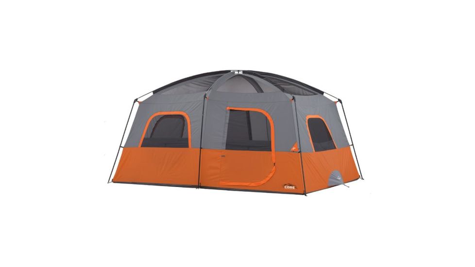 Core Equipment 10 Person Straight Wall Cabin Tent, Orange/Gray, 14 x 10 ft, 40034
