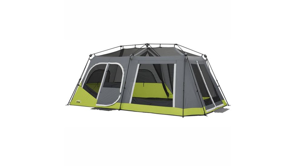 Core Equipment 12 Person instant Cabin Tent with Double Awning, Green/Gray, 18 x 10 ft, 40061