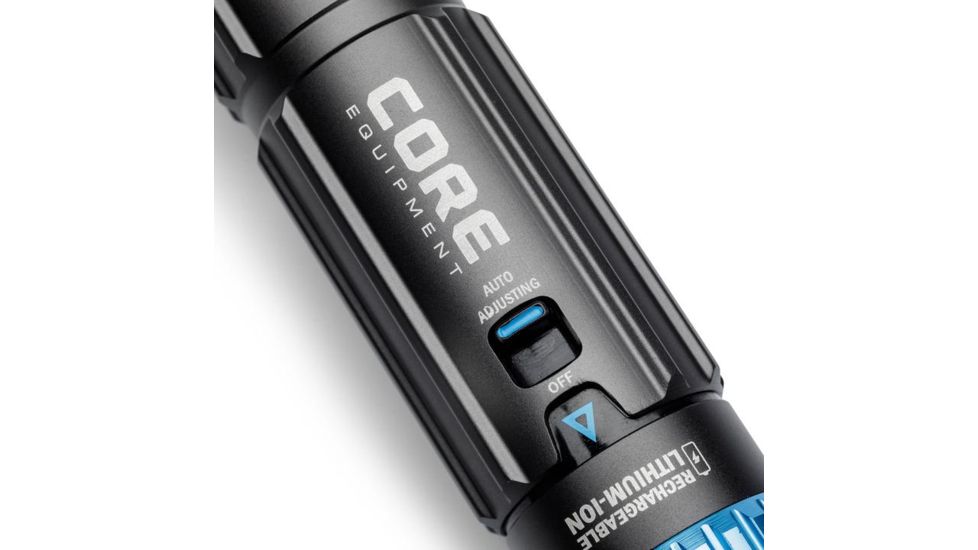 Core Equipment 1500 Lumen Rechargeable Flashlight with Auto-Brightness, Gray, 2 x 2 x 9.8 in, 40076