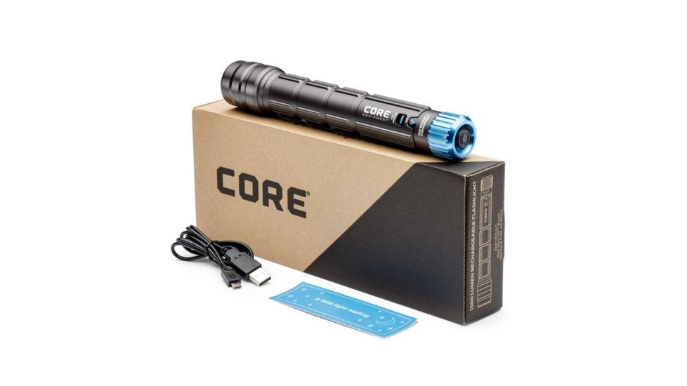 Core Equipment 1500 Lumen Rechargeable Flashlight with Auto-Brightness, Gray, 2 x 2 x 9.8 in, 40076