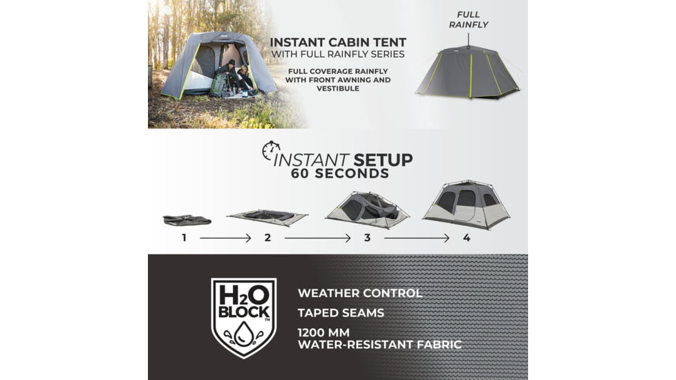 Core Equipment 6 Person Instant Cabin Tent w/ Full Fly, Grey, 40216
