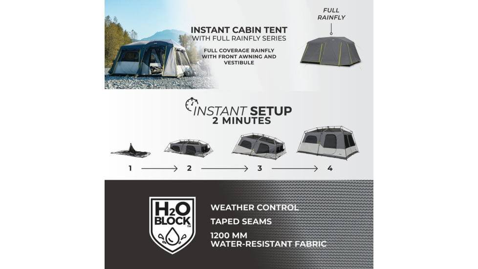 Core Equipment 9 Person Instant Cabin Tent w/ Full Fly, Grey, 40217