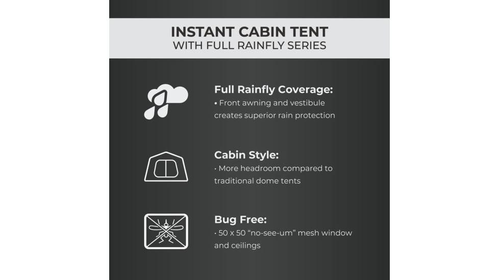 Core Equipment 9 Person Instant Cabin Tent w/ Full Fly, Grey, 40217