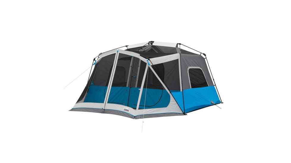 Core Equipment Lighted 10 Person Instant Cabin Tent w/Screen Room, Green/Gray, 14 x 14.5 ft, 40063