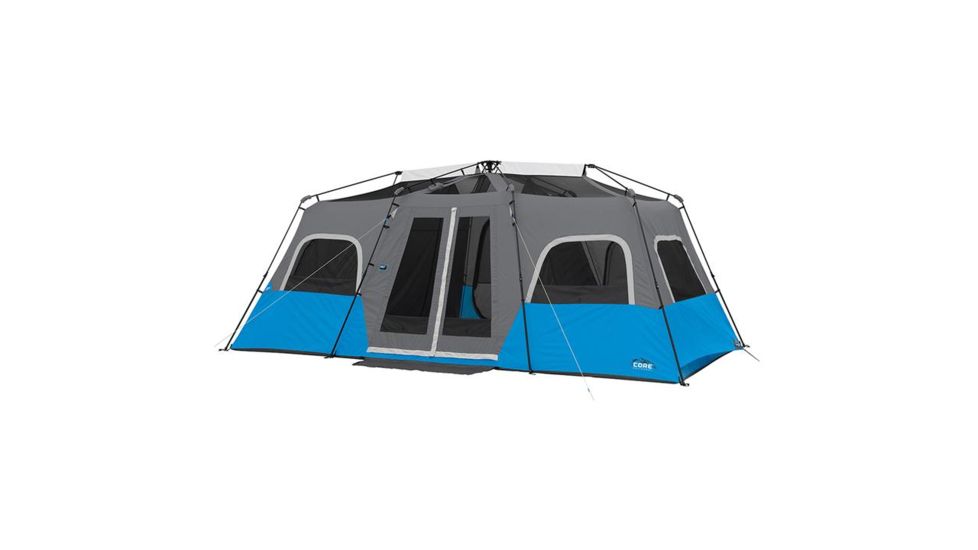 Core Equipment Lighted 12 Person Instant Cabin Tent, Blue/Gray, 18 x 10 ft, 40064