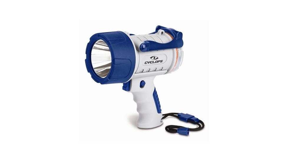 Cyclops 300 Lumen Water Proof Rechargeable Marine Spotlight White Body/Blue accent, Clam Pack CYC-300WP-MAR