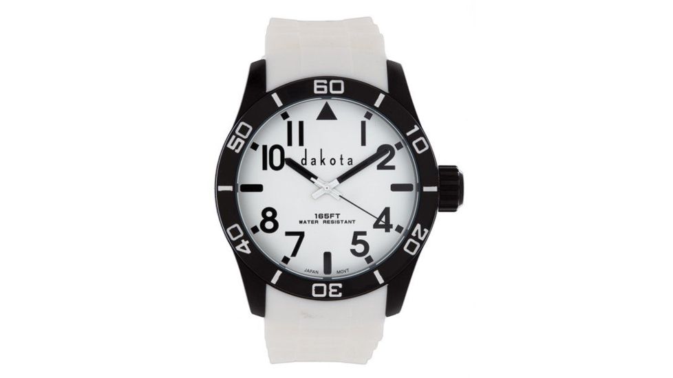 Dakota Watches Aluminum Diver, White/Black Dial, Aluminum Case, White Strap, NO 4791-7