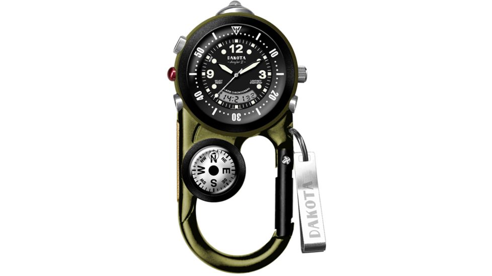 Dakota Watches Angler II, Black Dial, O.D. Case, Carabineer Clip 3872-9