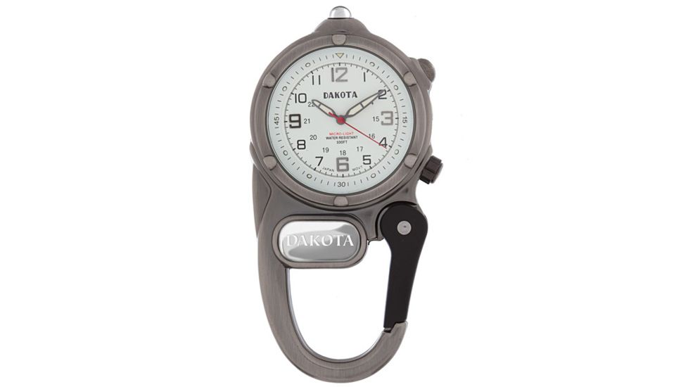 Dakota Watches Mini Clip Watch/Microlight, White Dial, Silver Case 3842-6