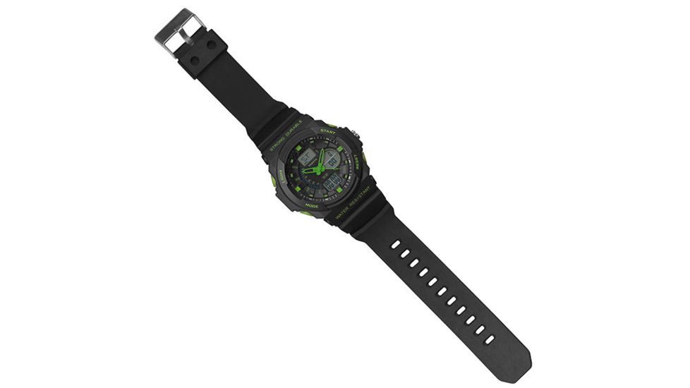 Dakota Watches Tough Ana-Digi, Black/Green Dial, Black Case/PVC Strap, NO 3566-4