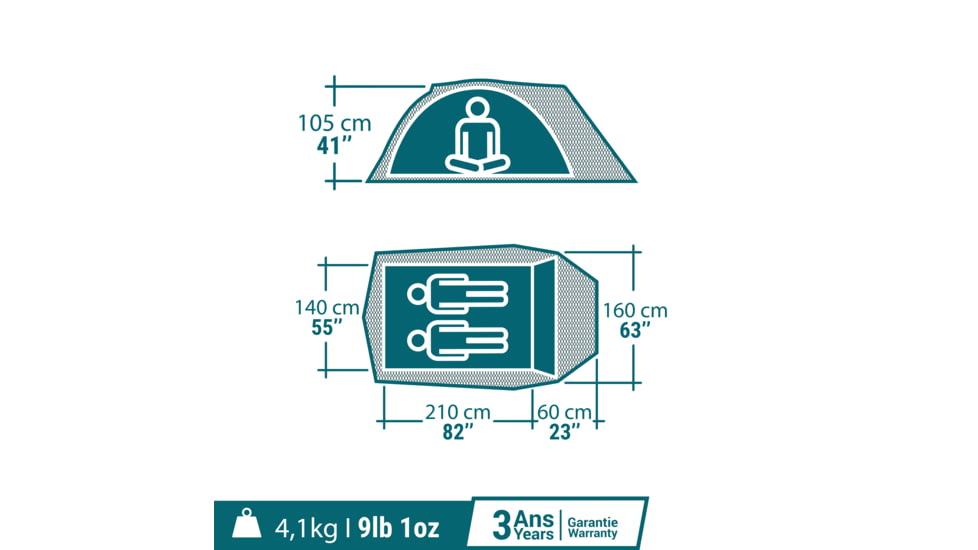 Decathlon Quechua Arpenaz Fresh &amp; Black Waterproof Camping Tent, 2XL, Blue, 2 Person, 2611271