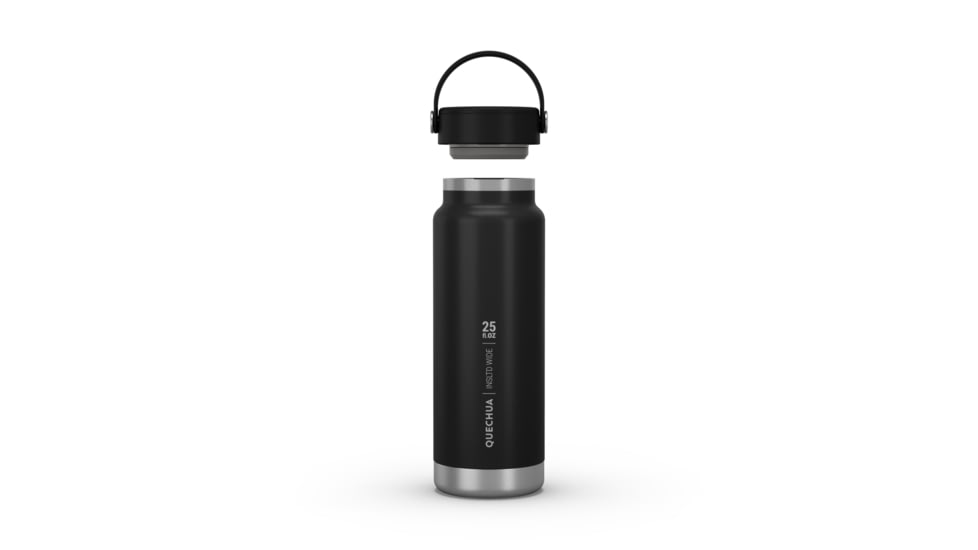 Decathlon Quechua Double Wall Insulated Wide Mouth Stainless Steel Water Bottle, Black, 25oz, 4266687
