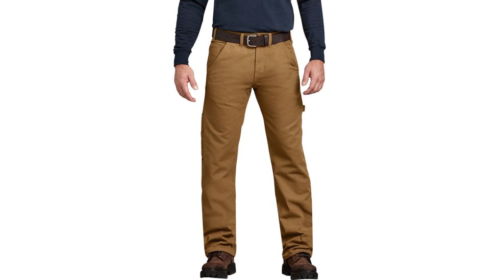 Dickies Relaxed Straight Fit Flannel-lined Carpenter Duck Jeans, Rinsed Brown Duck - DU217RBD3032