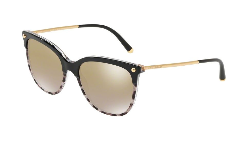 Dolce&amp;Gabbana DG4333 Sunglasses 31746E-55 - Top Black On Duble Leoprint Frame, Grad Light Brown Mirror Gold Lenses