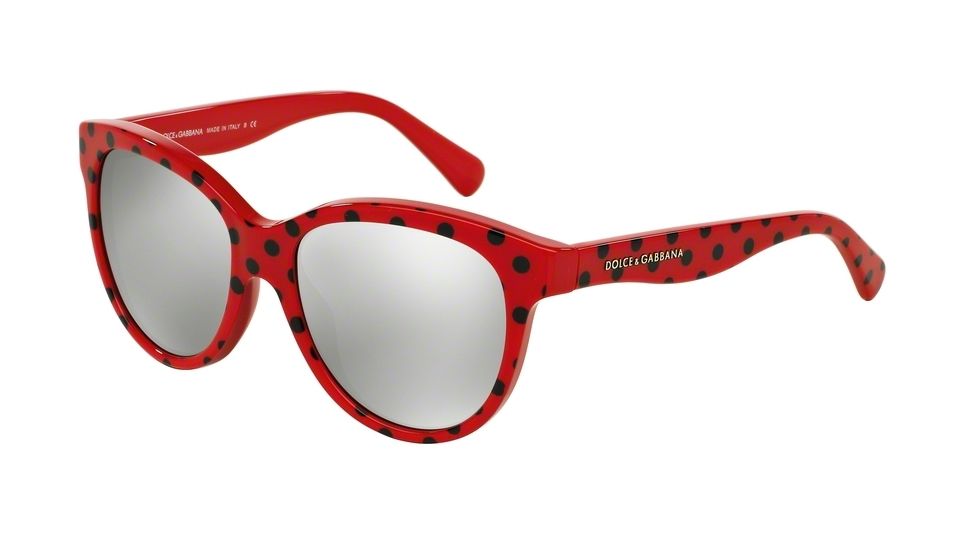 Dolce&amp;Gabbana MATT SILK DG4176 Sunglasses 28736G-49 - Pois Black On Red Frame, Light Grey Mirror Silver Lenses