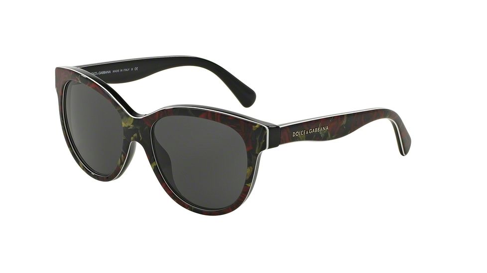 Dolce&amp;Gabbana MATT SILK DG4176 Sunglasses 293887-49 - Top Rose On Black Frame, Grey Lenses