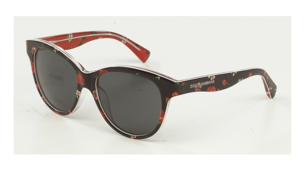 Dolce&amp;Gabbana MATT SILK DG4176 Sunglasses 29868G-49 - Rose/flowers On Black Frame, Grey Gradient Lenses
