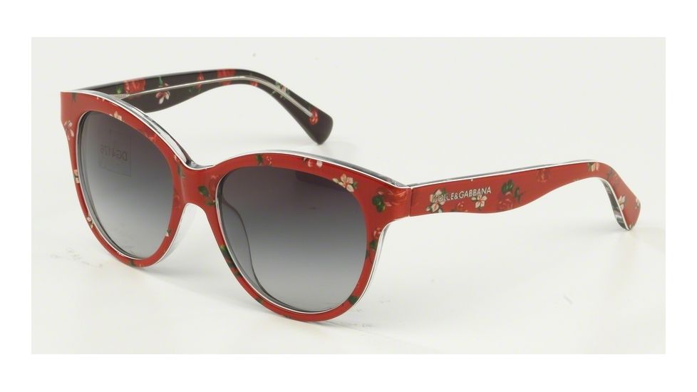 Dolce&amp;Gabbana MATT SILK DG4176 Sunglasses 298787-49 - Rose/flowers On Red Frame, Grey Lenses