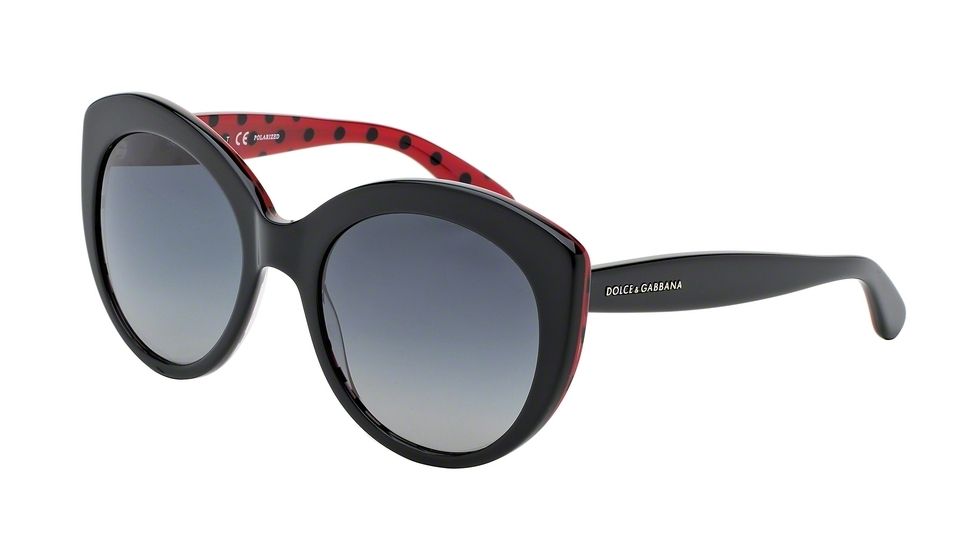 Dolce&amp;Gabbana POIS DG4227 Sunglasses 2871T3-54 - Black/Pois Black/Red Frame, Polar Grey Gradient Lenses