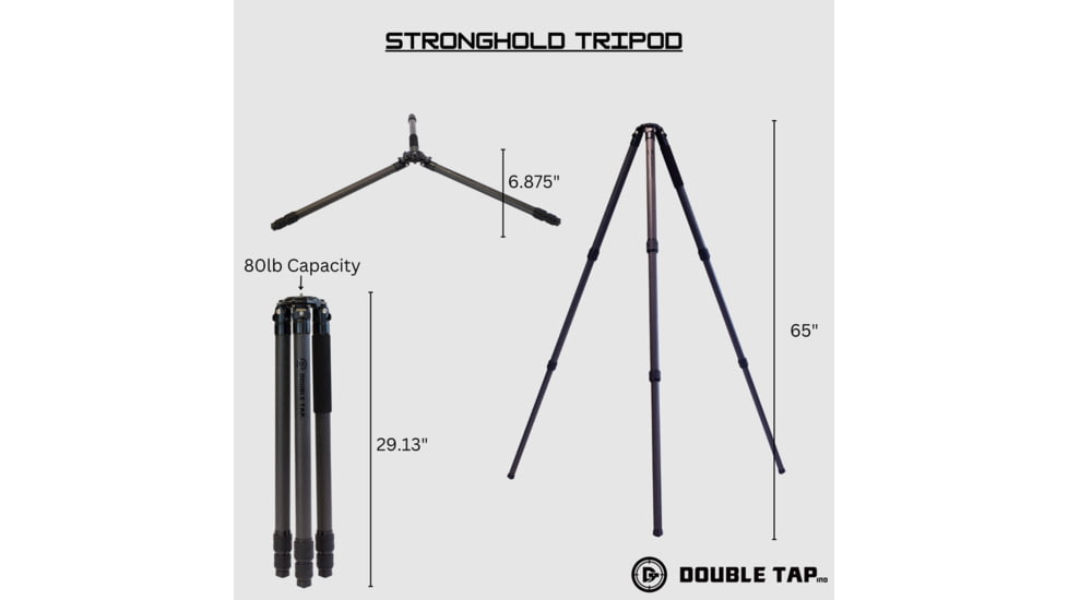 Double Tap Industries Stronghold Carbon Fiber Shooting Tripod w/Leveling Head, Black, TRI-CF-002L