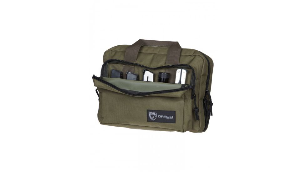 Drago Gear Double Pistol Case, 600D Polyester, 12.5x9.5x4.5in, Green, 12315GR
