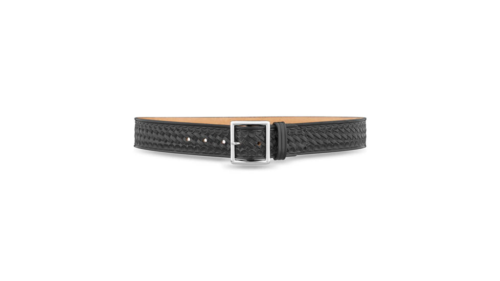 1-3/4" Basketweave Leather Garrison Belt with Solid Brass Center Bar Nickel Buckle