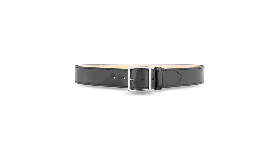 1-3/4" Hi-Gloss Leather Garrison Belt with Solid Brass Center Bar Nickel Buckle