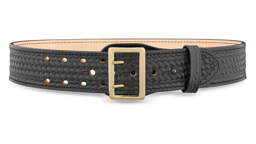 DutyMan 2-1/4inch Basketweave Leather Sam Brown 2 Row Stitch Duty Belt With Gold Buckle DTY-1021-44-9002