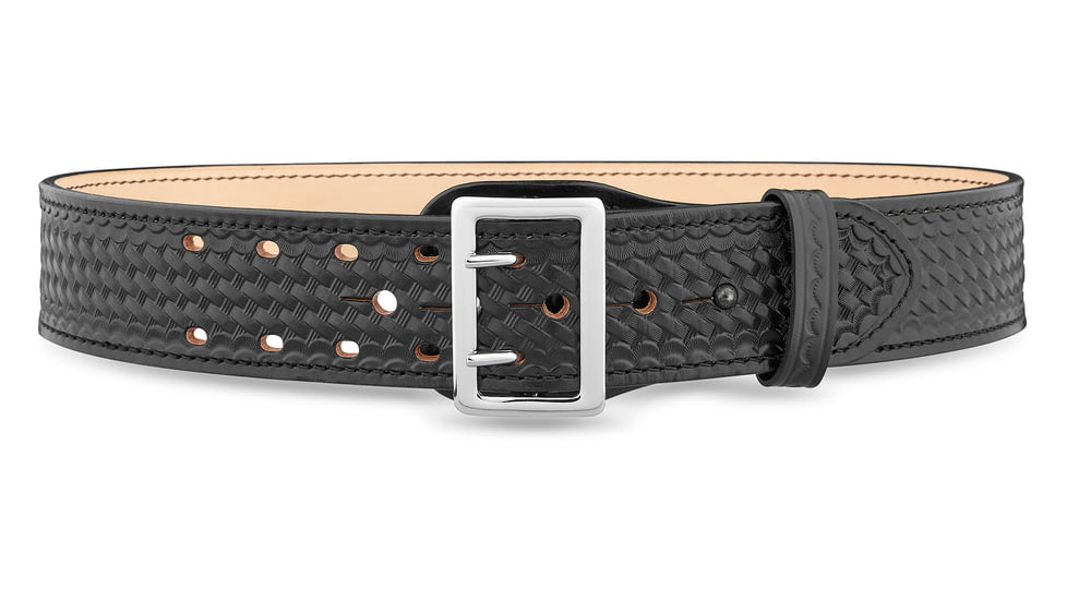 DutyMan 2-1/4inch Basketweave Leather Sam Brown 2 Row Stitch Duty Belt With Nickel Buckle DTY-1021-42-9001