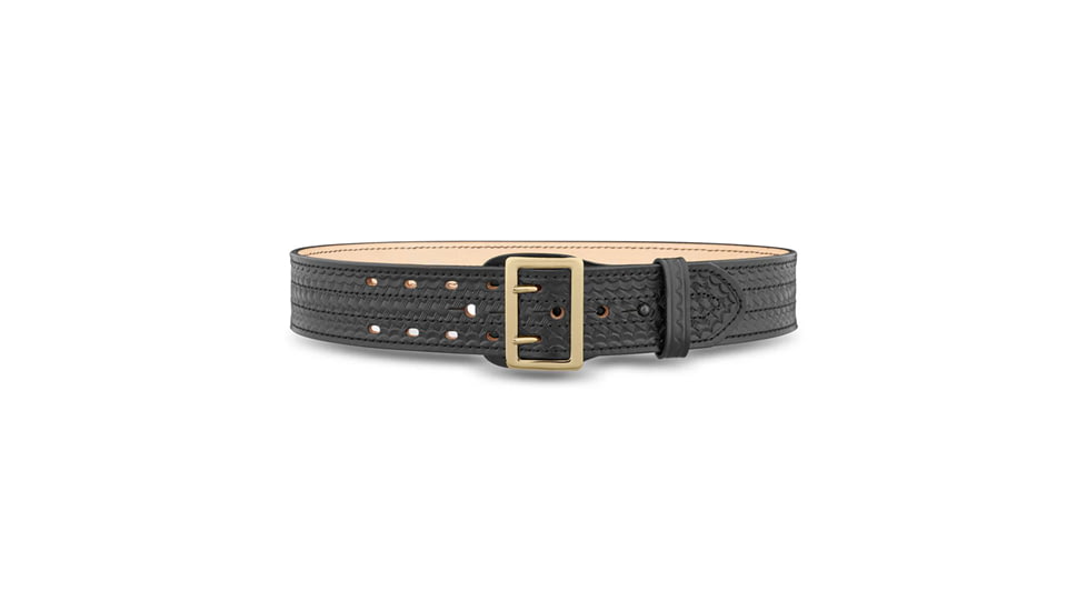 2-1/4" Basketweave Leather Sam Brown 4 Row Stitch Duty Belt with Gold Buckle