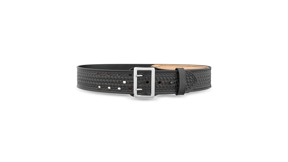 2-1/4" Basketweave Leather Sam Browne Duty Belt (Half Lined) with Solid Brass Nickel Buckle