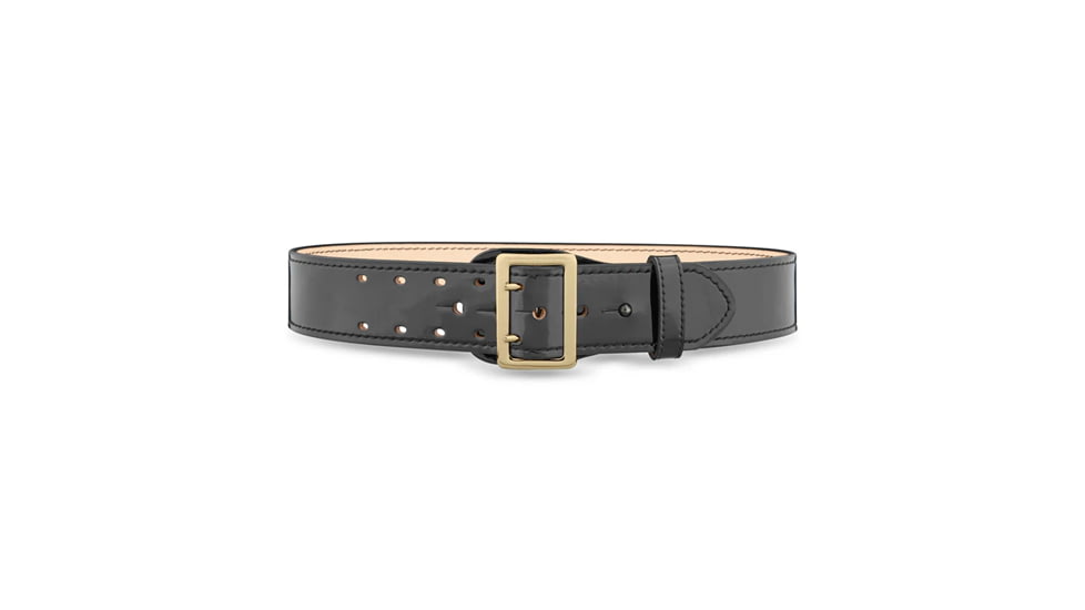 2-1/4" High-Gloss Leather Sam Browne 2-Row Stitch Duty Belt with Gold Buckle