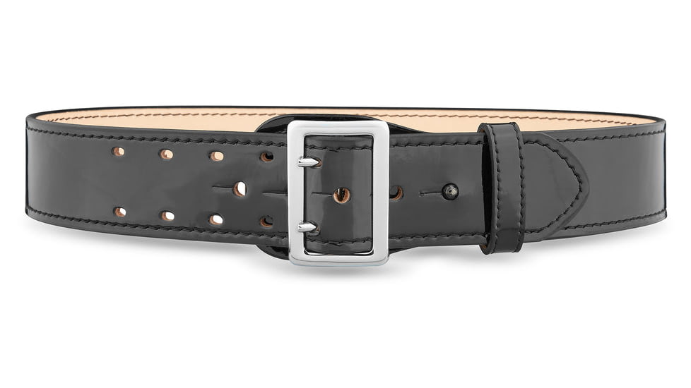 DutyMan 2-1/4inch High-gloss Leather Sam Browne 2-row Stitch Duty Belt With Nickel Buckle DTY-1031-38-9001