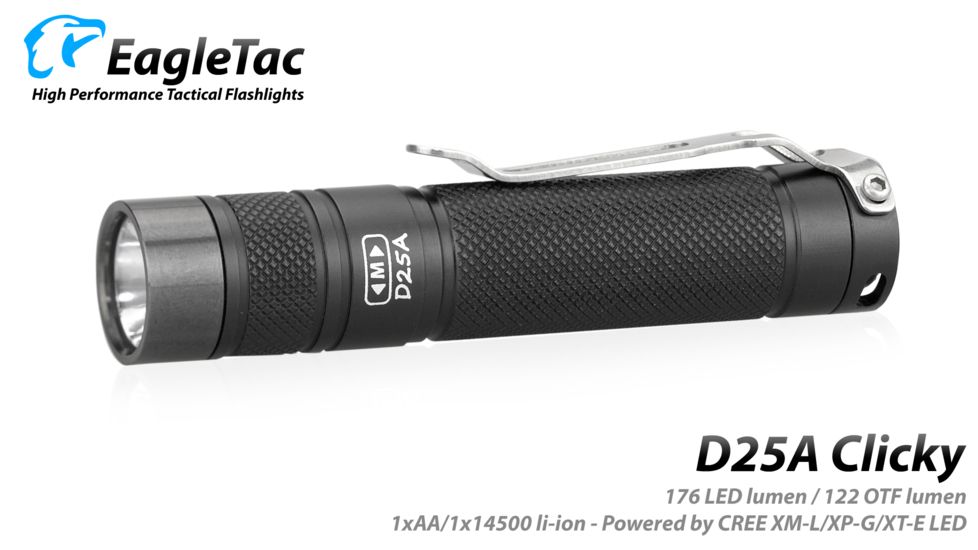 Eagtac D25A Clicky XML2 U4 LED Flashlight, Black, Medium, D25ARCXML2