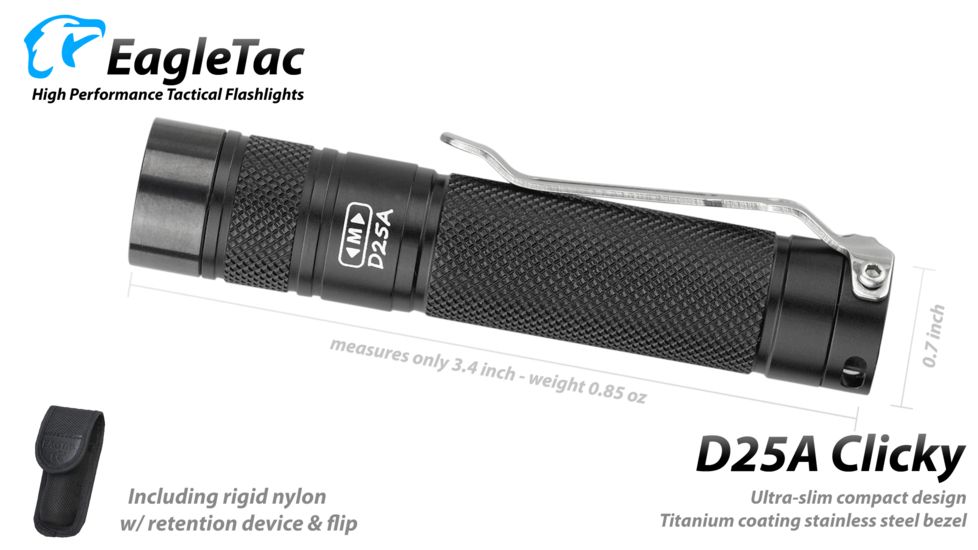 Eagtac D25A Clicky XML2 U4 LED Flashlight, Black, Medium, D25ARCXML2